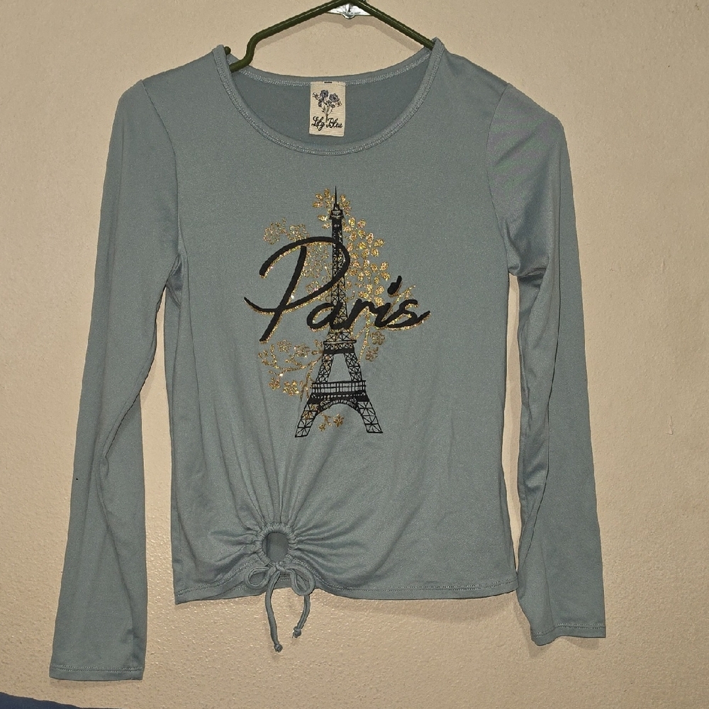 Lily Bleu Light Blue Paris Eiffel Tower Long-Sleeve Top